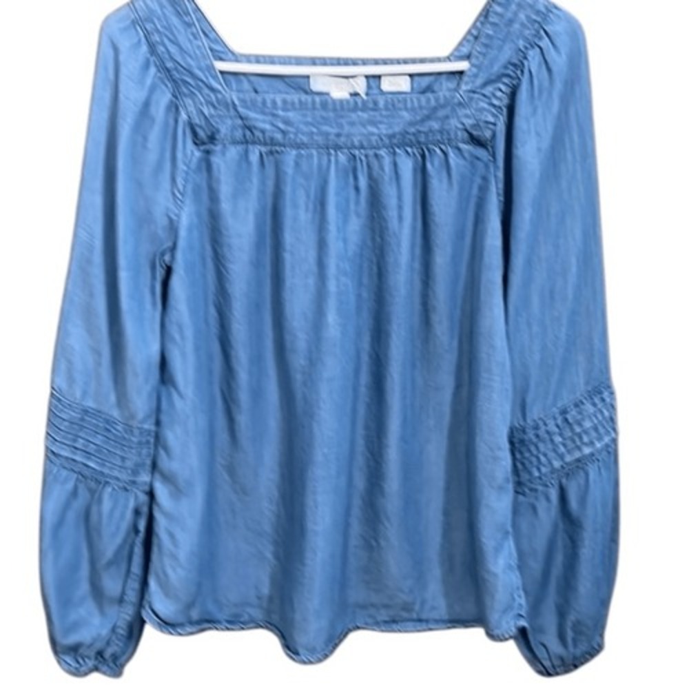 Lauren Conrad top Size XS blue 100% tencel look denim poet sleeve boho peasant